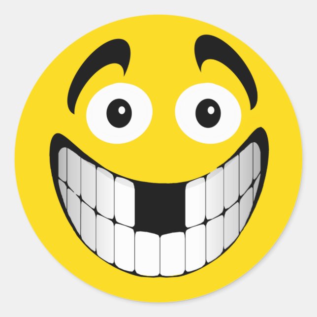 Yellow Big Grin with Missing Teeth Classic Round Sticker (Front)