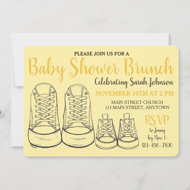 Yellow Big Little Shoes Boy New Baby Shower Invitation (Front)