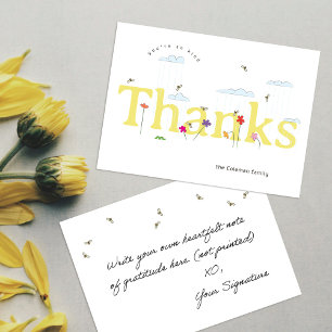 Yellow Big Thanks Spring Bee Scene Thank You Card