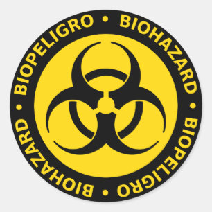 Yellow Bilingual Biohazard Warning Classic Round Sticker