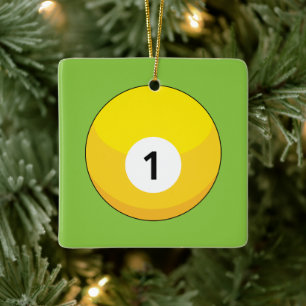 Yellow Billiard Ball Number One Ceramic Ornament