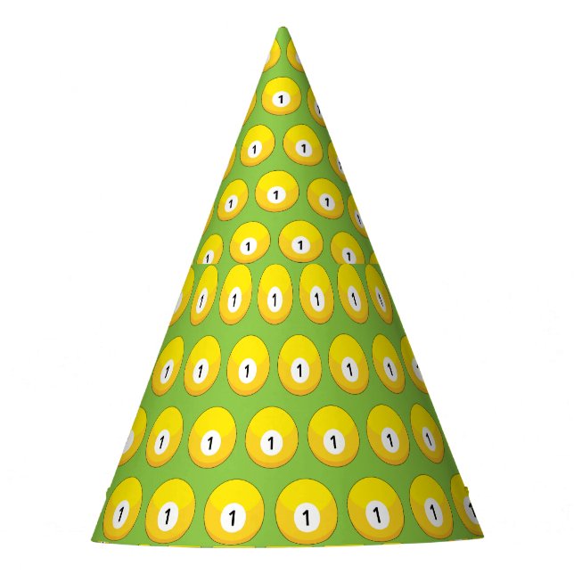 Yellow Billiard Ball Number One Party Hat (Front)