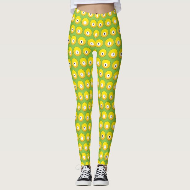 Yellow Billiard Ball Number One Pattern Leggings (Front)