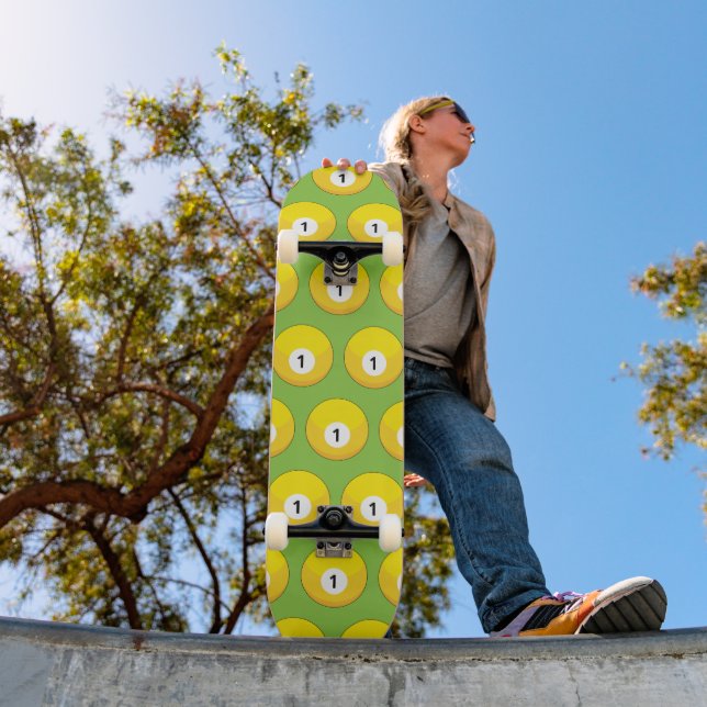 Yellow Billiard Ball Number One Pattern Skateboard (Outdoor 1)
