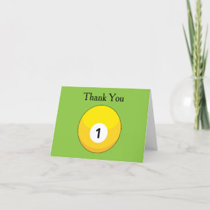 Yellow Billiard Ball Number One Personalise Thank You Card