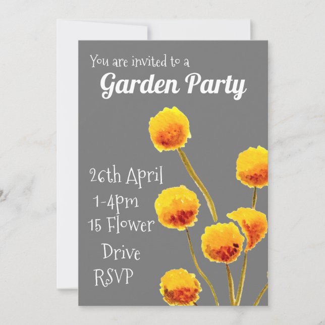 Yellow Billy Button flower Garden party function Invitation (Front)