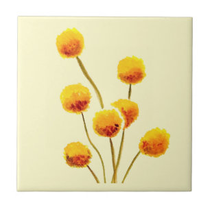 Yellow Billy Button native Australian flower Ceramic Tile