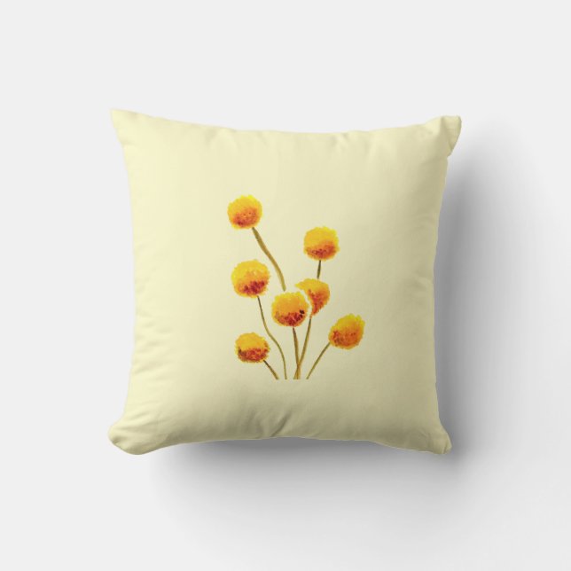Yellow Billy Button native Australian flower Cushion (Front)