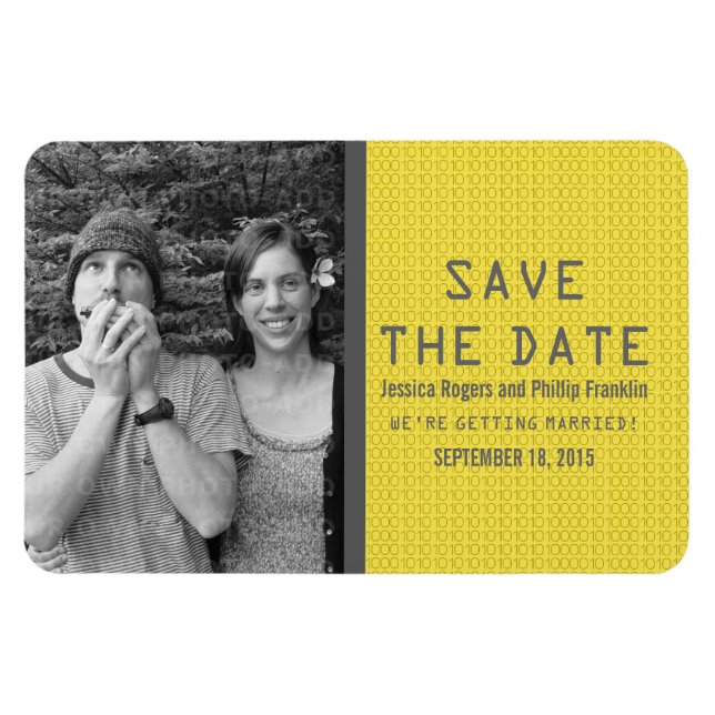 Yellow Binary Code Photo Save the Date Magnet (Horizontal)