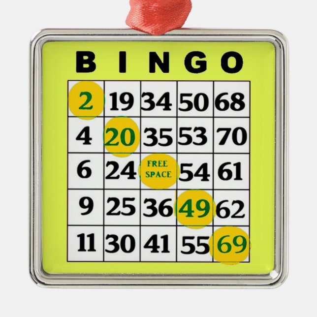 Yellow BINGO Card | BINGO Lover's Gift Christmas Metal Ornament (Front)