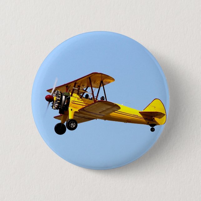 Yellow Biplane 6 Cm Round Badge (Front)