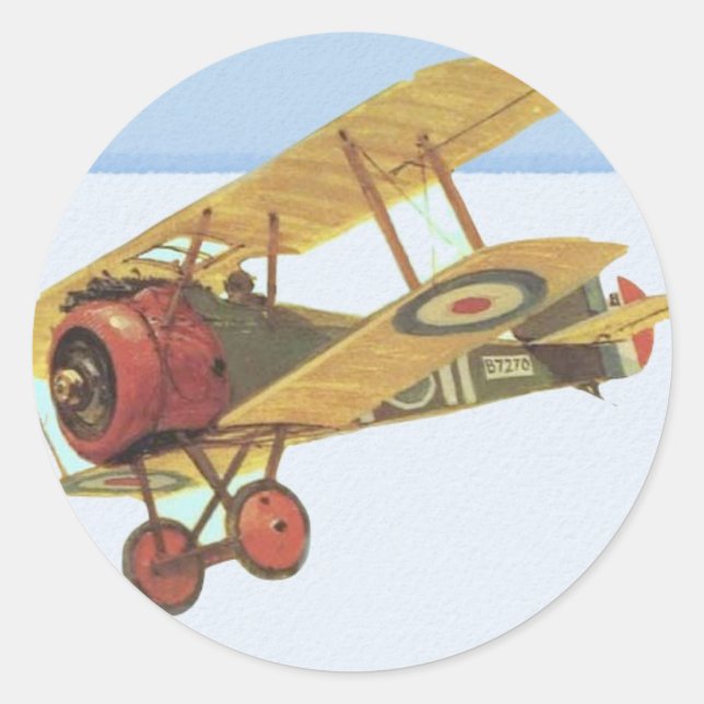 Yellow Biplane Classic Round Sticker (Front)