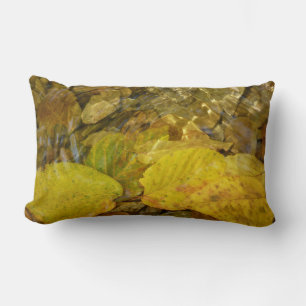 Yellow Birch Leaves in Stream Lumbar Cushion