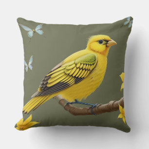 🌿 Yellow Bird Branch Nature Decor Living Room Cushion