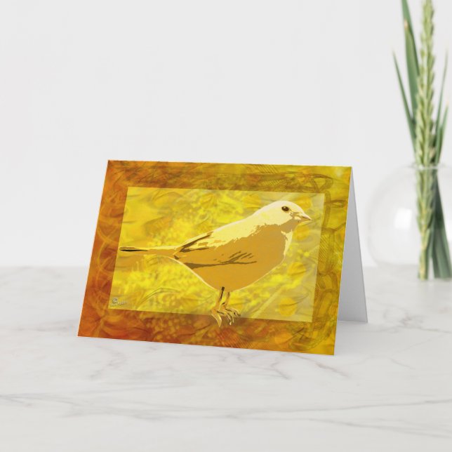 Yellow bird canary bird greeting card (Front)