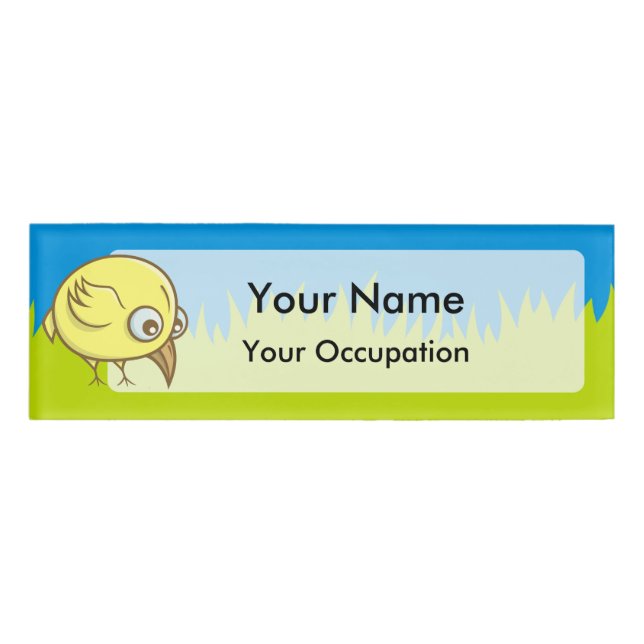 Yellow bird cartoon name tag (Front)