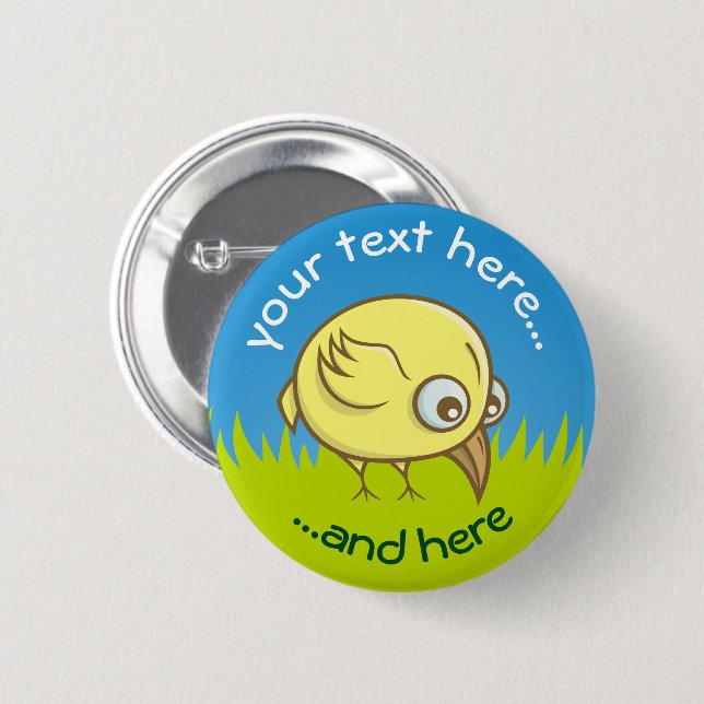 Yellow bird cartoon pinback button (Front & Back)
