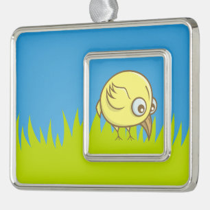 Yellow bird cartoon silver plated framed ornament