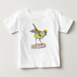 Yellow Bird Drawing Toddler Ruffle Tee, White Baby T-Shirt