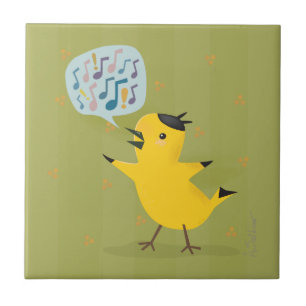 Yellow Bird Excited Warbler Ceramic Tile