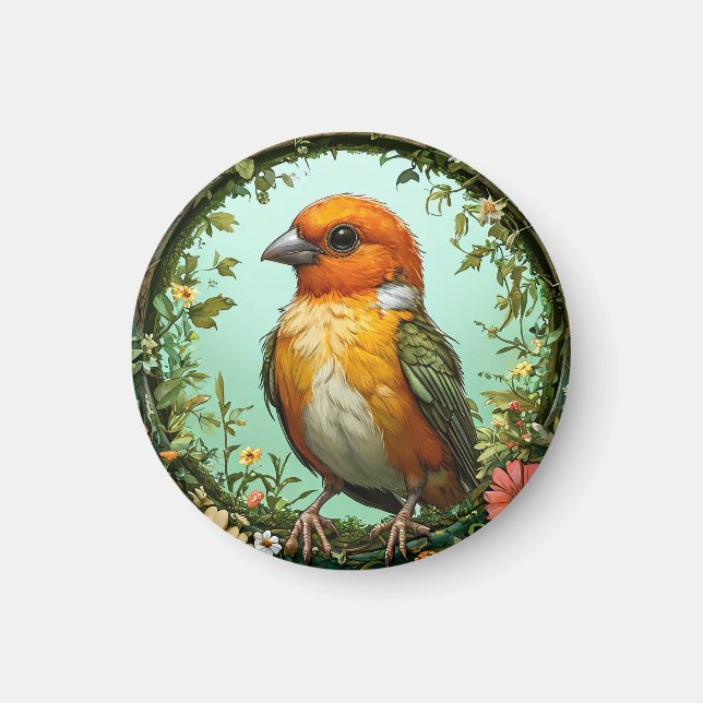 🐤 Yellow Bird Floral Frame Nature Charm 🐤 Magnet (Front)