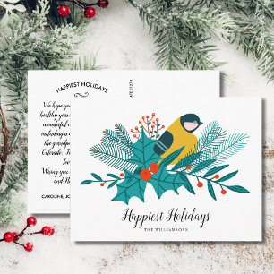 Yellow Bird Happy Holidays Family Photo Christmas Postcard