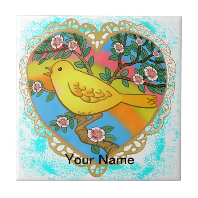 Yellow Bird Heart  Ceramic Tile (Front)