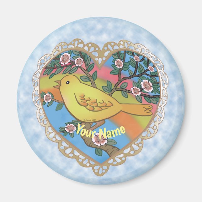 Yellow Bird Heart  custom name Magnet (Front)