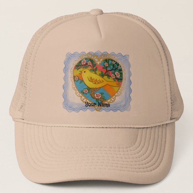Yellow Bird Heart Grandma hat (Front)
