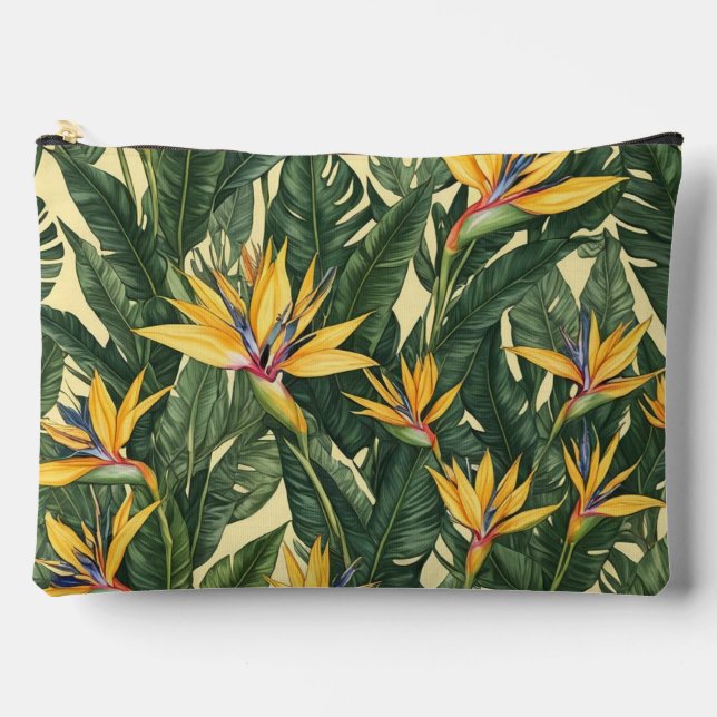 Yellow Bird of Paradise flower pattern Accessory Pouch (Front)