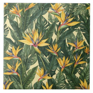 Yellow Bird of Paradise flower pattern Ceramic Tile