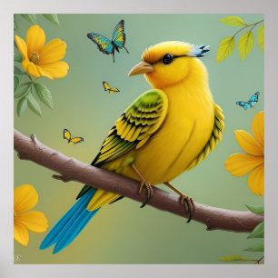 Yellow Bird on Branch Poster