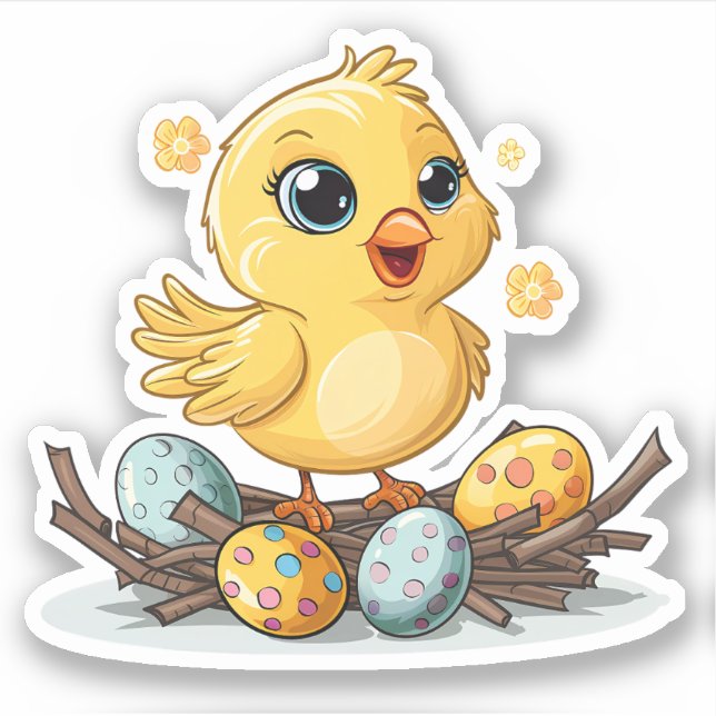 Yellow Bird on Nest of Easter Eggs (Front)