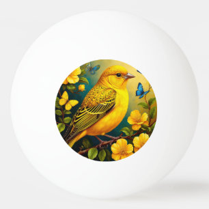 Yellow Bird Perched Among Bright Blossoms Ping Pong Ball