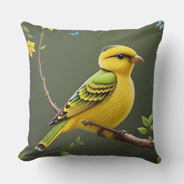 🌞 Yellow Bird Throw Pillow Nature Gift Home Decor (Front)