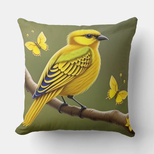 🐦 Yellow Bird Throw Pillow Nature Home Decor 🌿✨ (Front)