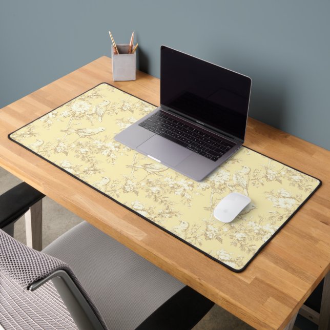 Yellow Bird Toile   Desk Mat (Office 2)