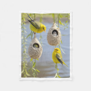 Yellow Birds and Hanging Nests Nature Scene Blanke Fleece Blanket