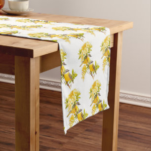 Yellow Birds on a Branch Floral Country Pattern Short Table Runner