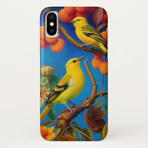Yellow birds on a tree branch iPhone x case