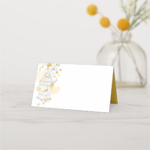 Yellow birds open cage graphic guest place cards
