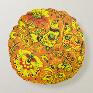 Yellow Birds Round Cushion