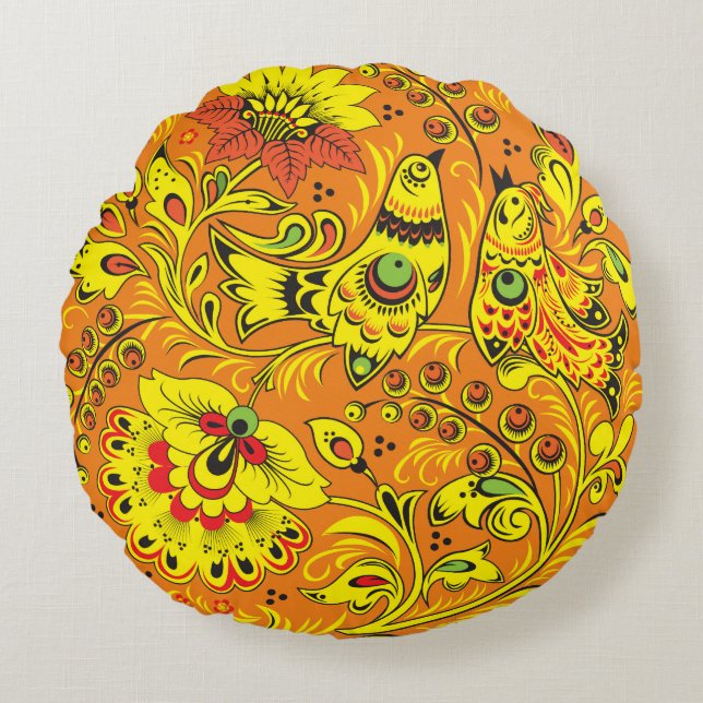Yellow Birds Round Cushion (Front)