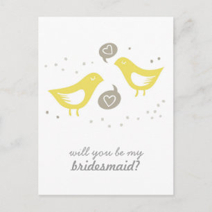 yellow birds talking my bridesmaid vertical invitation postcard