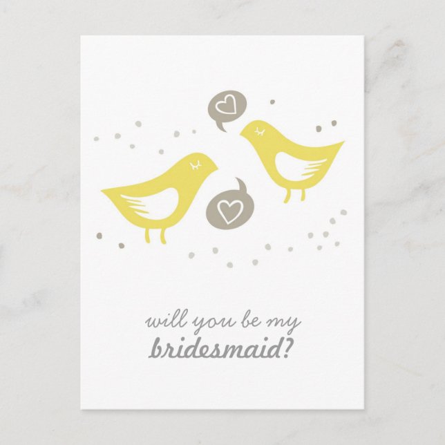 yellow birds talking my bridesmaid vertical invitation postcard (Front)