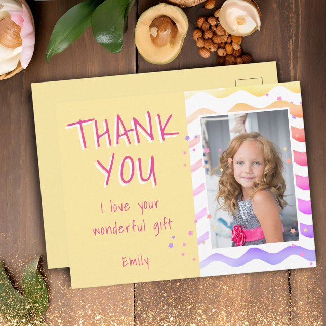 Yellow Birthday Thank you Kids Girl Photo  Postcard (Creator Uploaded)