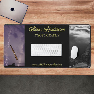 Yellow & Black 2 Photo Business Name & Wesbite Desk Mat