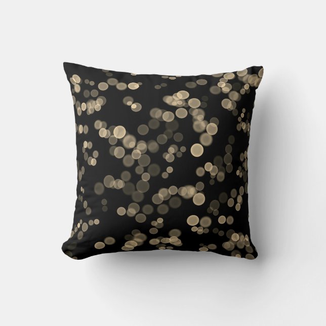Yellow Black Abstract Bubble Bokeh Pattern Cushion (Front)