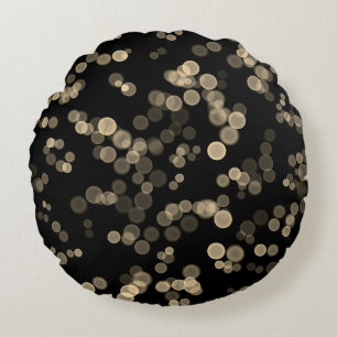 Yellow Black Abstract Bubble Bokeh Pattern Round Cushion