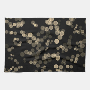Yellow Black Abstract Bubble Bokeh Pattern Tea Towel